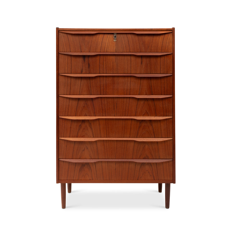 Vintage Danish Mid-Century Seven-Drawer Teak Tallboy Dresser 1960s