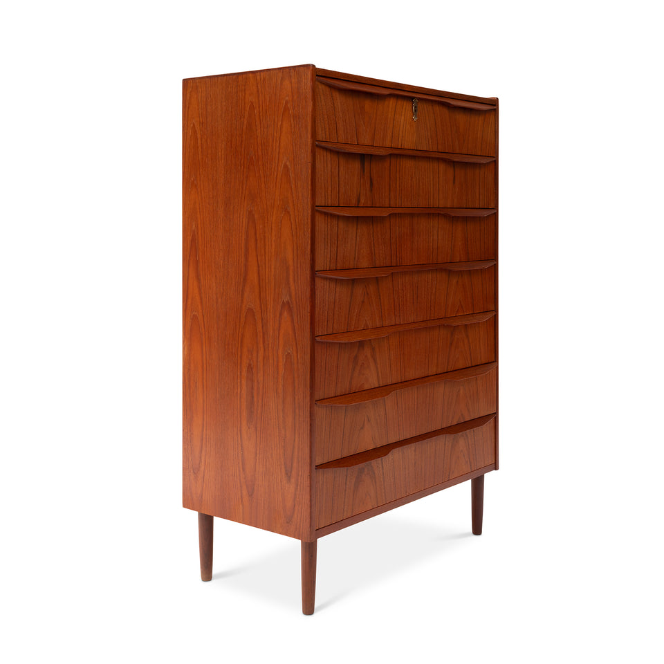 Vintage Danish Mid-Century Seven-Drawer Teak Tallboy Dresser 1960s