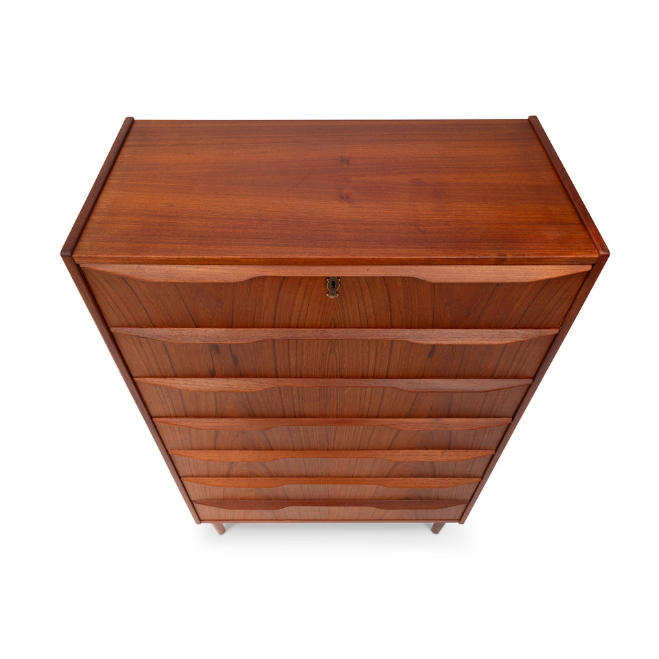 Vintage Danish Mid-Century Seven-Drawer Teak Tallboy Dresser 1960s
