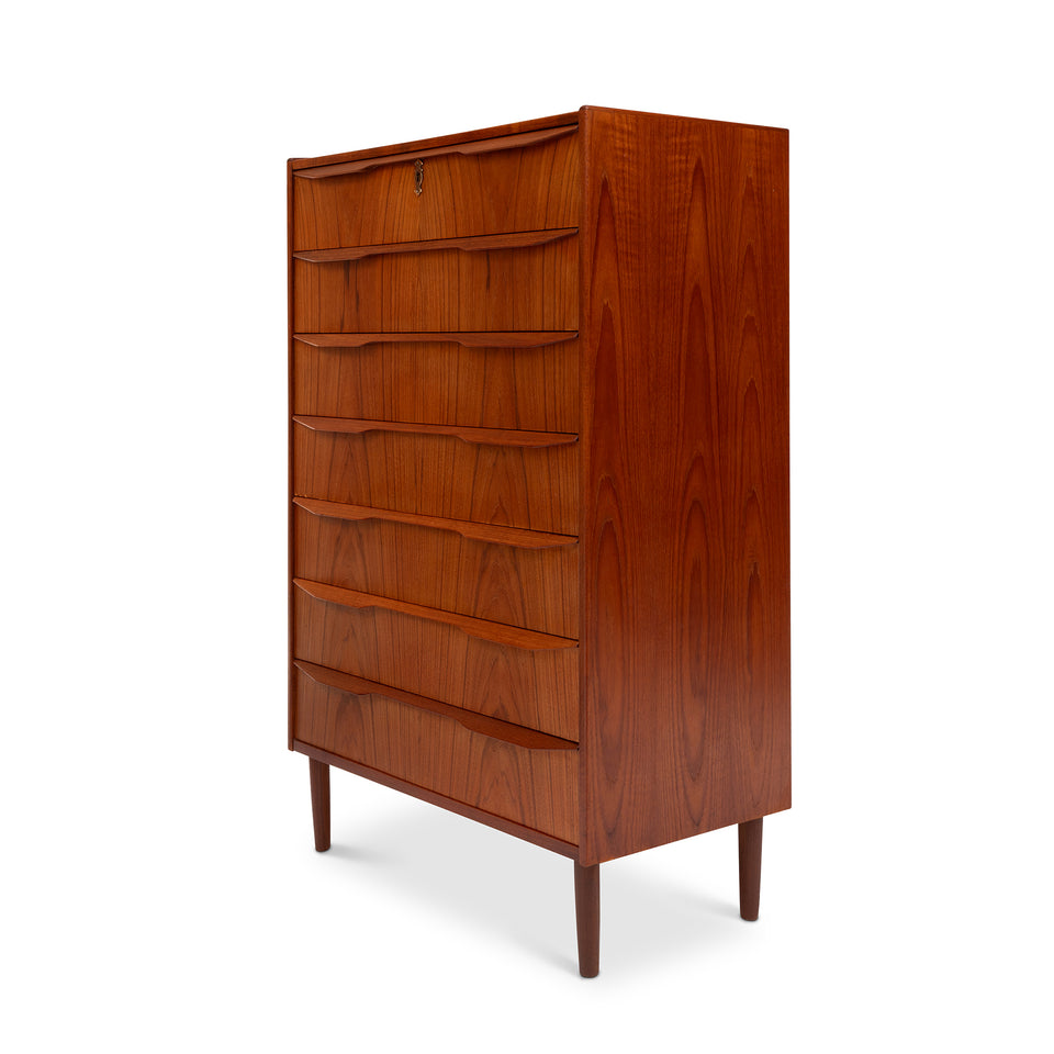Vintage Danish Mid-Century Seven-Drawer Teak Tallboy Dresser 1960s