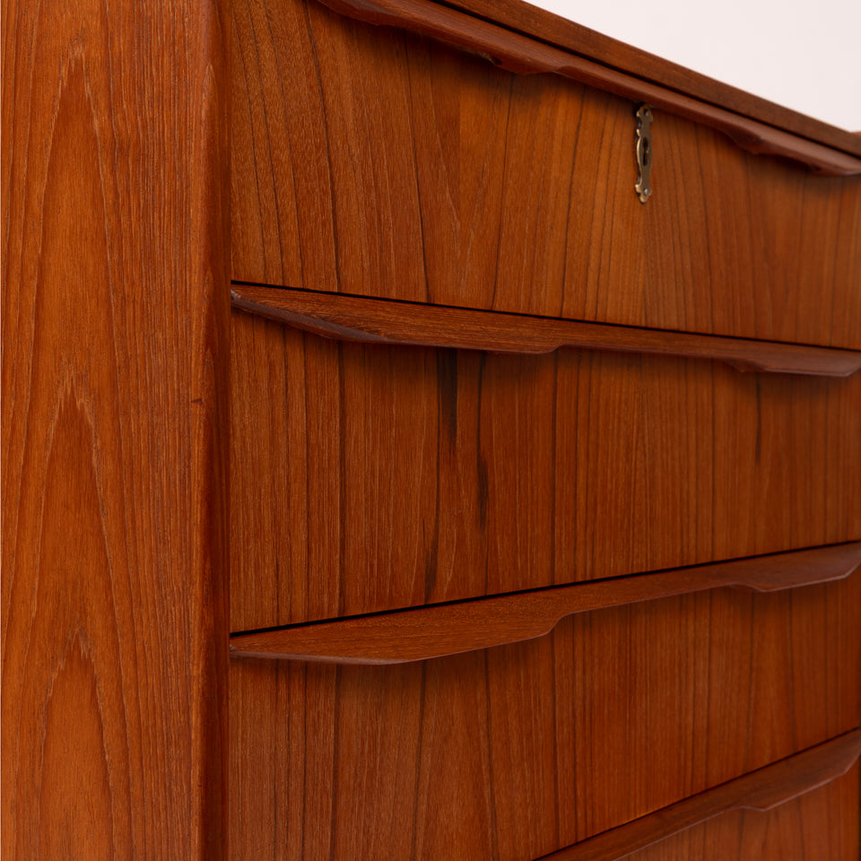 Vintage Danish Mid-Century Seven-Drawer Teak Tallboy Dresser 1960s