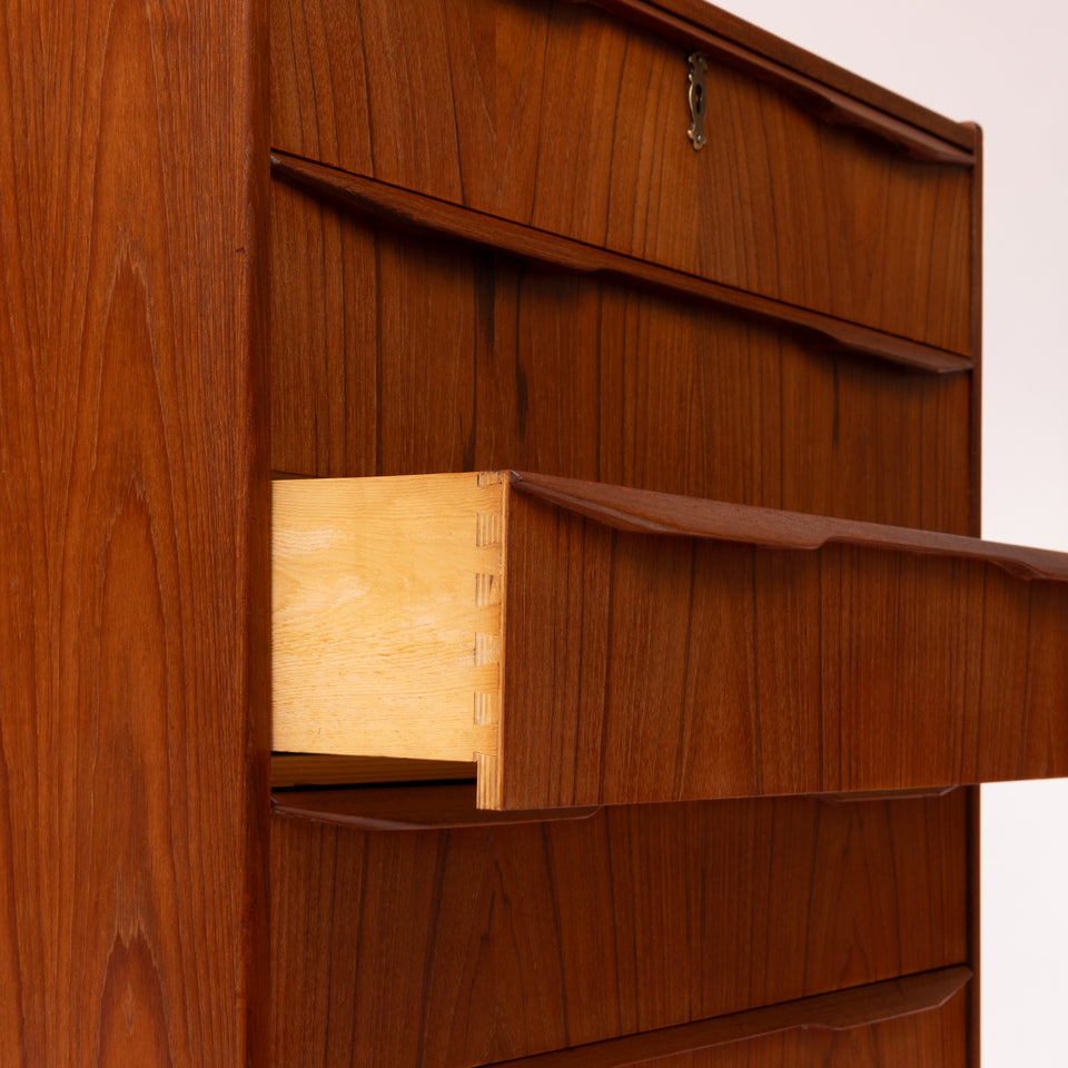 Vintage Danish Mid-Century Seven-Drawer Teak Tallboy Dresser 1960s