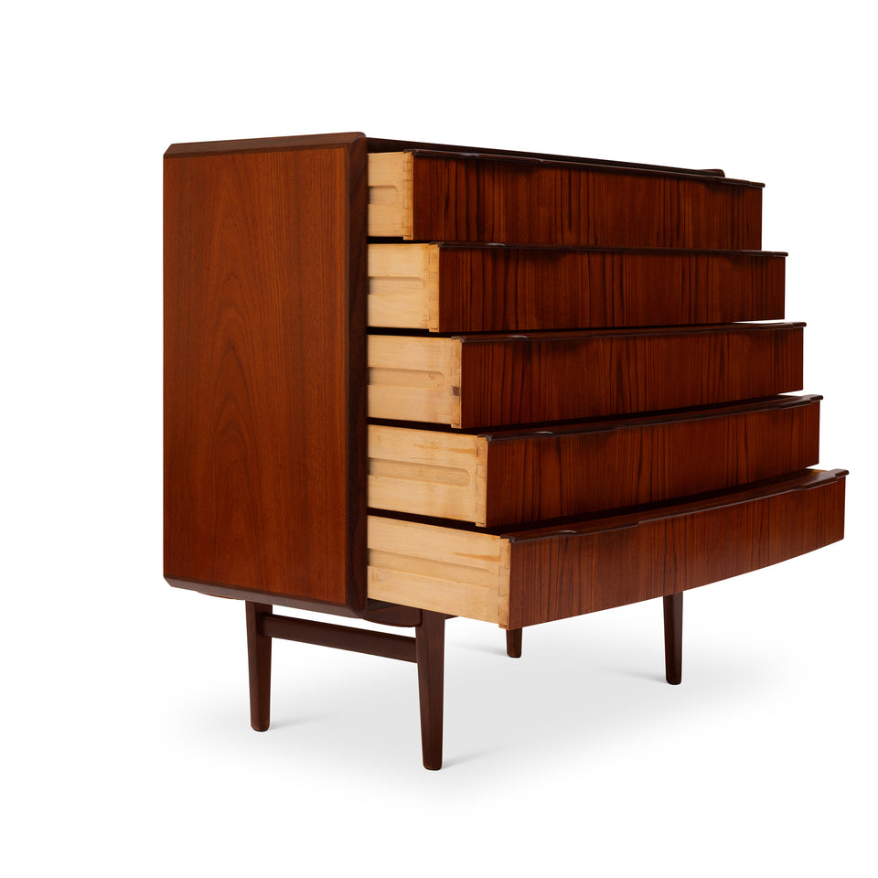 Vintage Danish Mid-Century Five-Drawer Rosewood Dresser