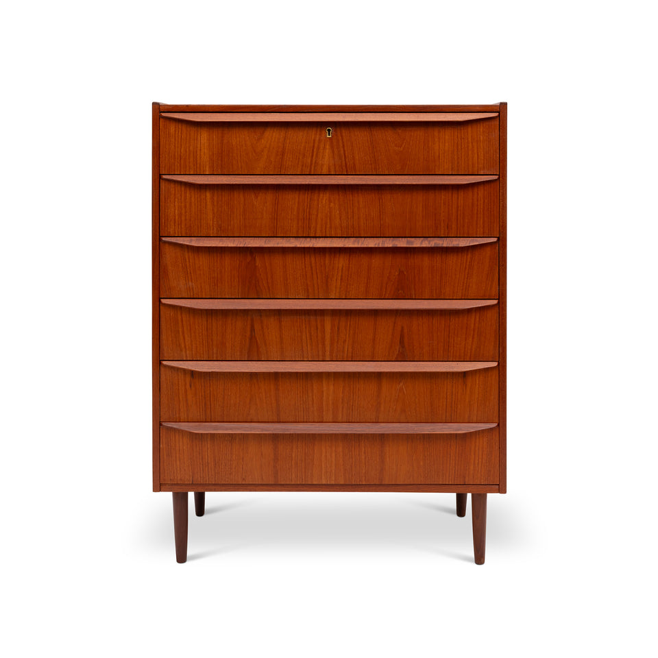 Vintage Danish Mid-Century Six-Drawer Teak Tallboy Dresser 1960s