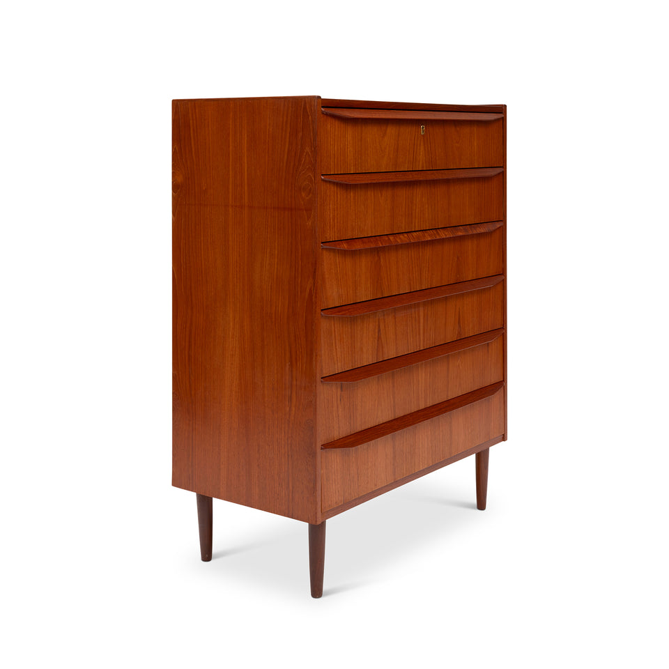 Vintage Danish Mid-Century Six-Drawer Teak Tallboy Dresser 1960s
