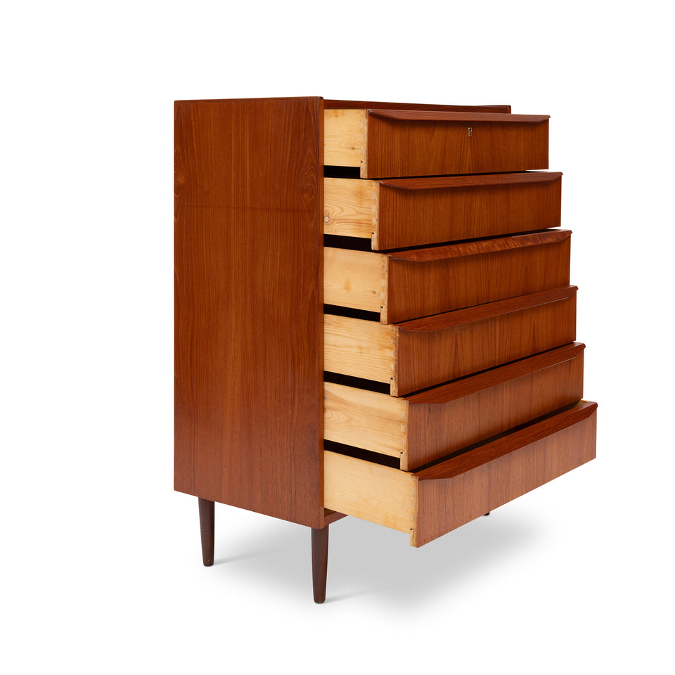 Vintage Danish Mid-Century Six-Drawer Teak Tallboy Dresser 1960s