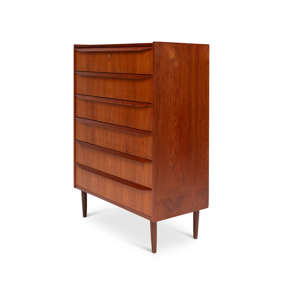 Vintage Danish Mid-Century Six-Drawer Teak Tallboy Dresser 1960s