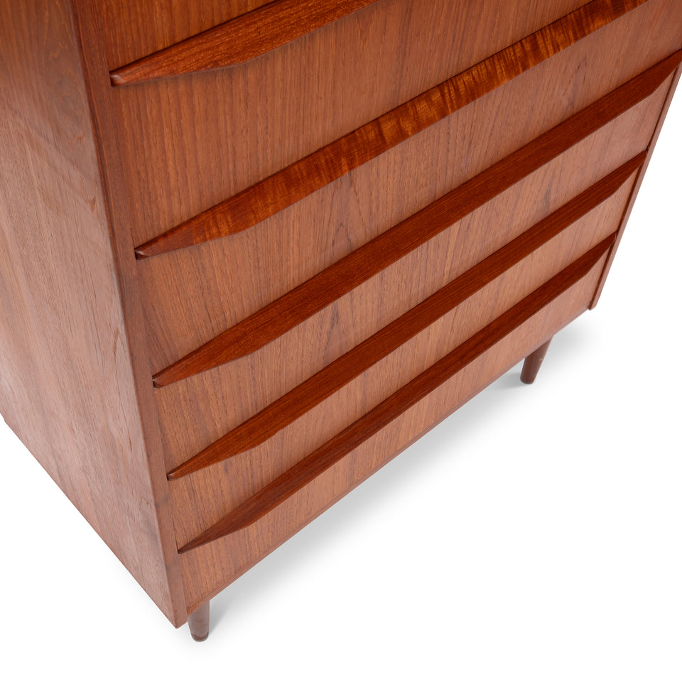 Vintage Danish Mid-Century Six-Drawer Teak Tallboy Dresser 1960s