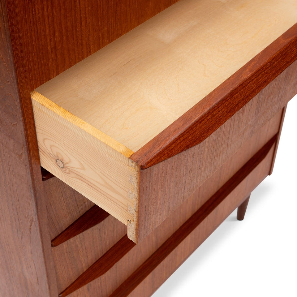 Vintage Danish Mid-Century Six-Drawer Teak Tallboy Dresser 1960s