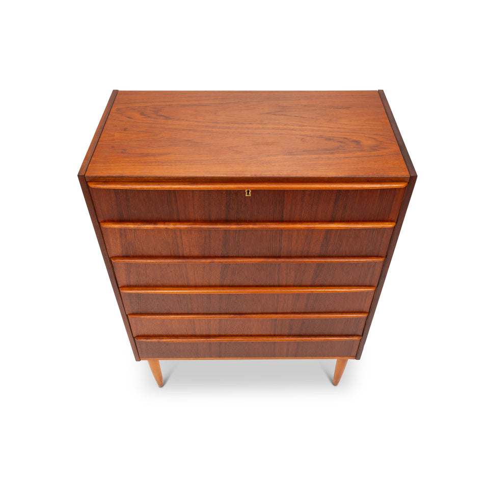 Vintage Danish Mid-Century Six-Drawer Teak Tallboy Dresser 1960s