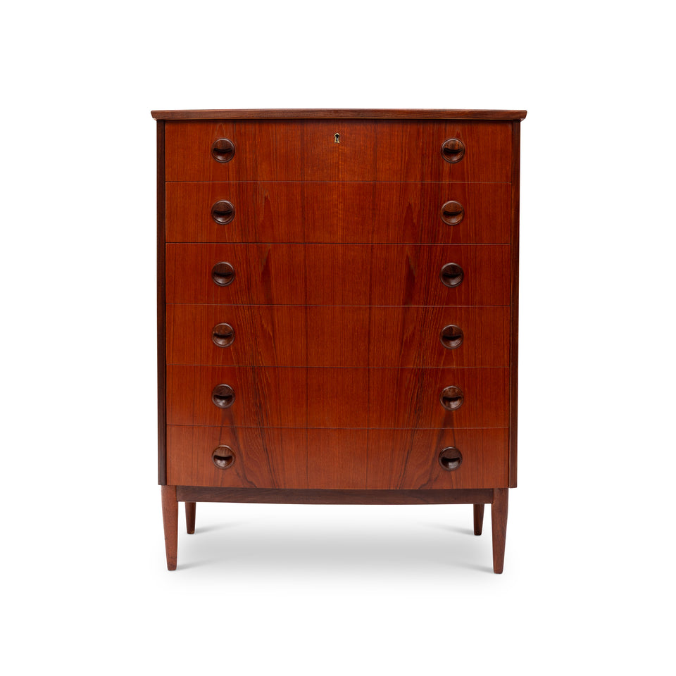 Vintage Danish Mid-Century Teak Six-Drawer Tallboy Dresser