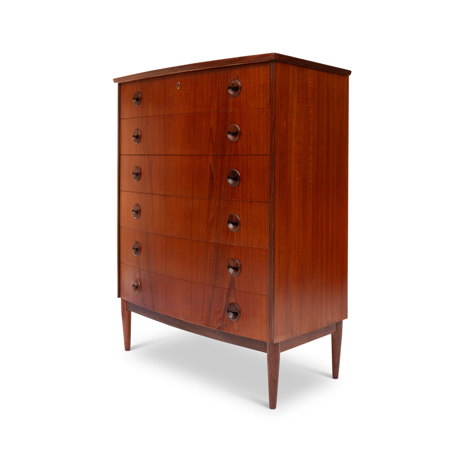 Vintage Danish Mid-Century Teak Six-Drawer Tallboy Dresser