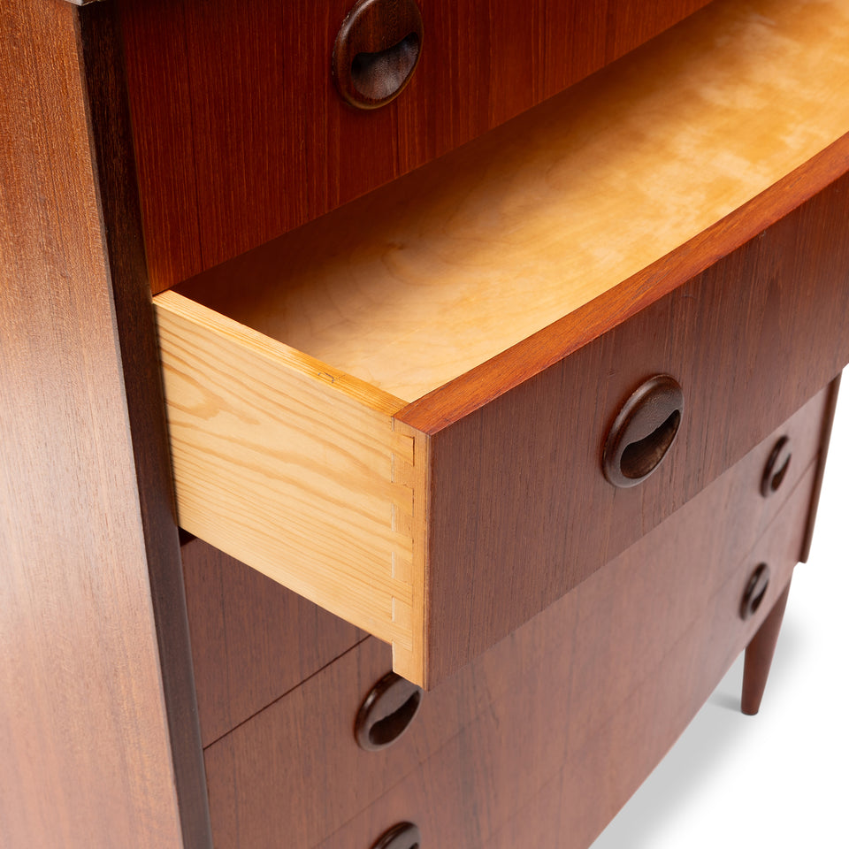 Vintage Danish Mid-Century Teak Six-Drawer Tallboy Dresser