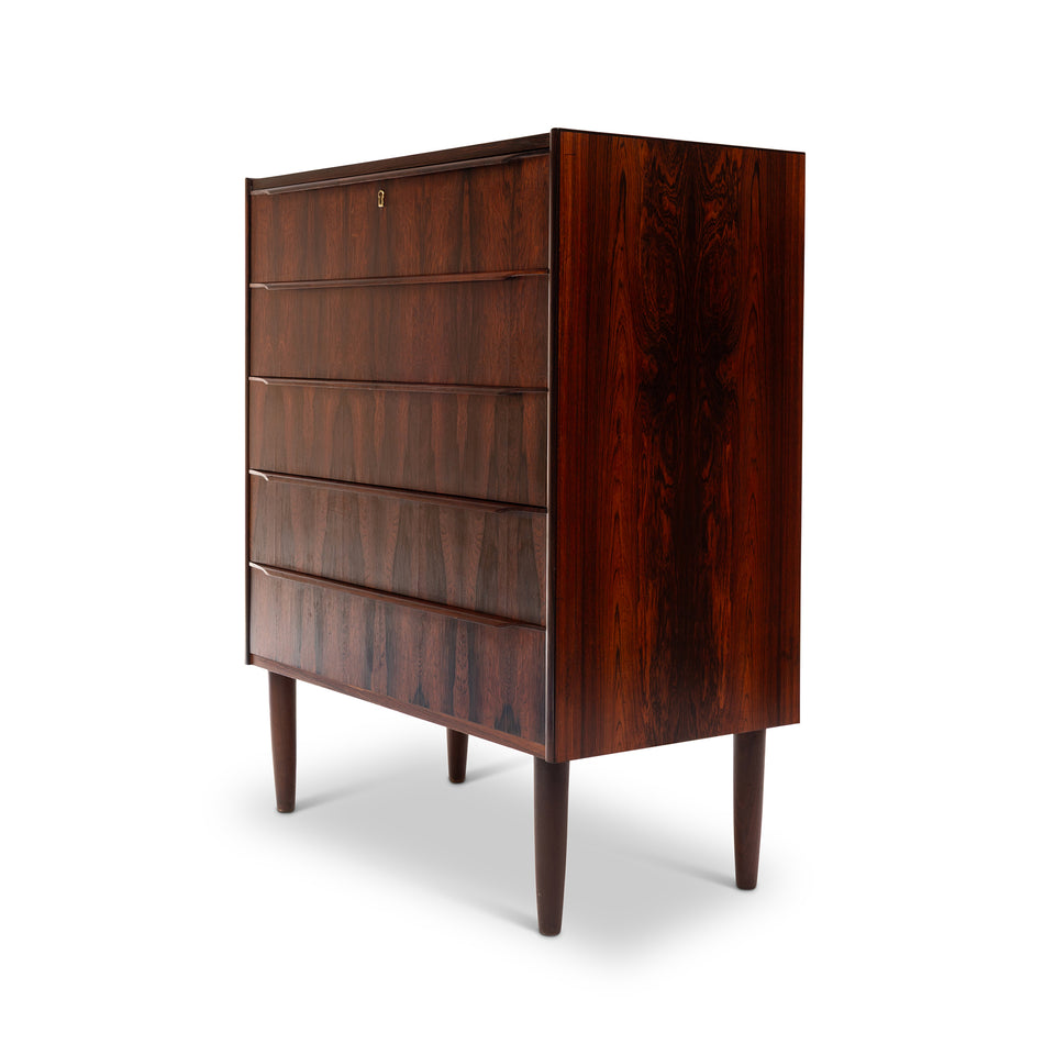 Vintage Danish Mid-Century Five-Drawer Rosewood Tallboy Dresser 1960s