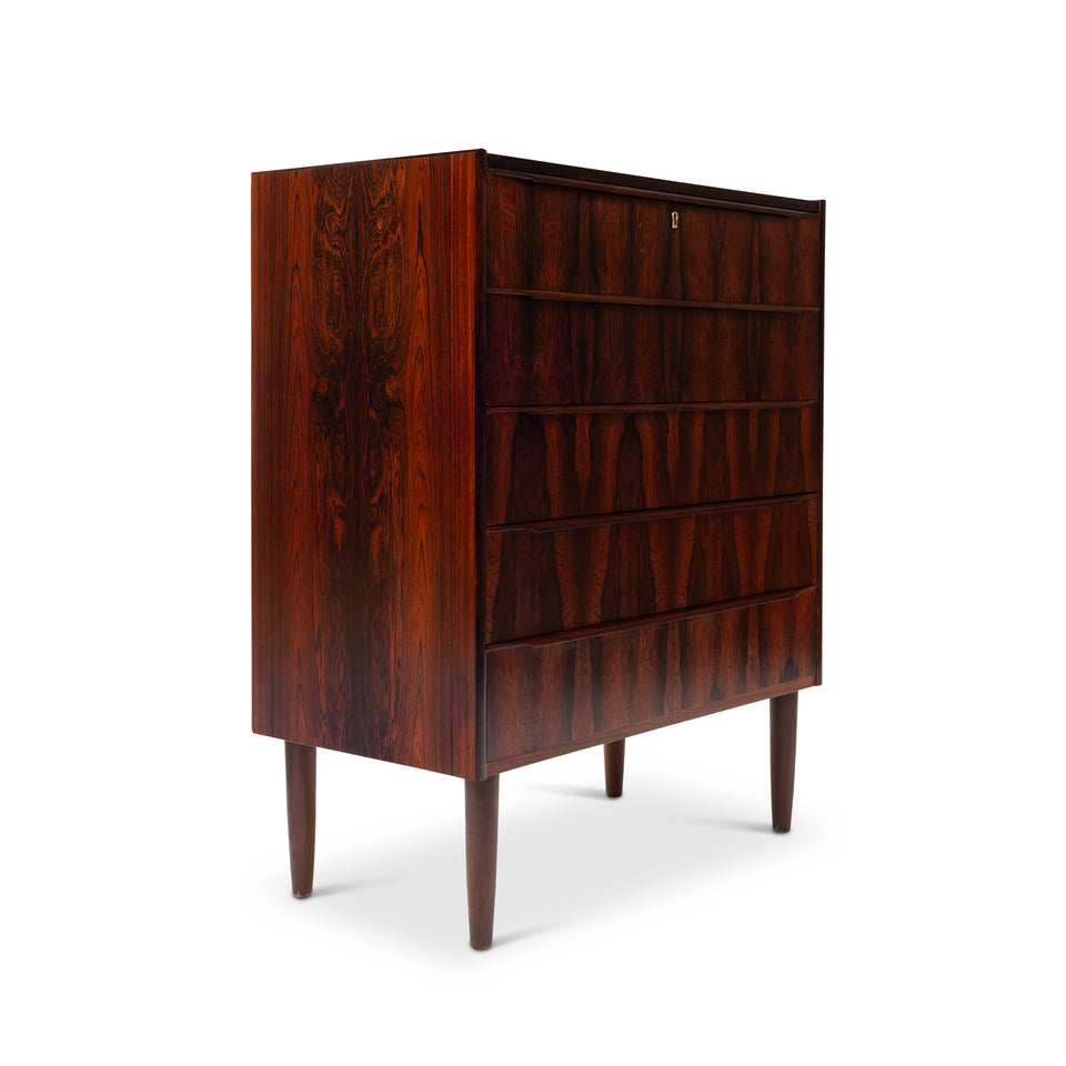 Vintage Danish Mid-Century Five-Drawer Rosewood Tallboy Dresser 1960s
