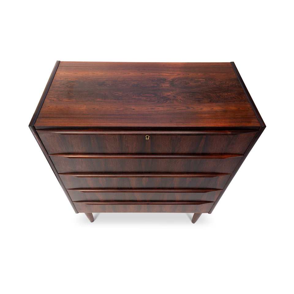 Vintage Danish Mid-Century Five-Drawer Rosewood Tallboy Dresser 1960s
