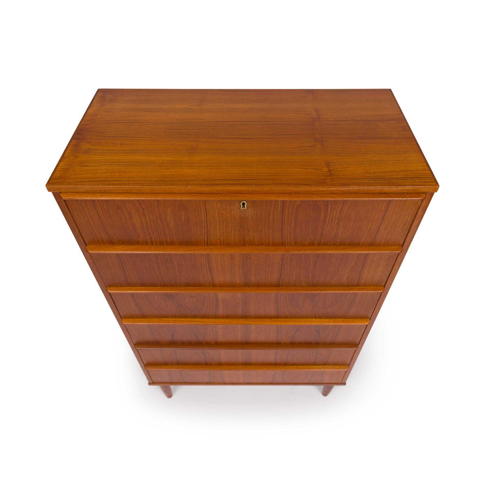 Vintage Danish Mid-Century Six Drawer Teak Tallboy Dresser