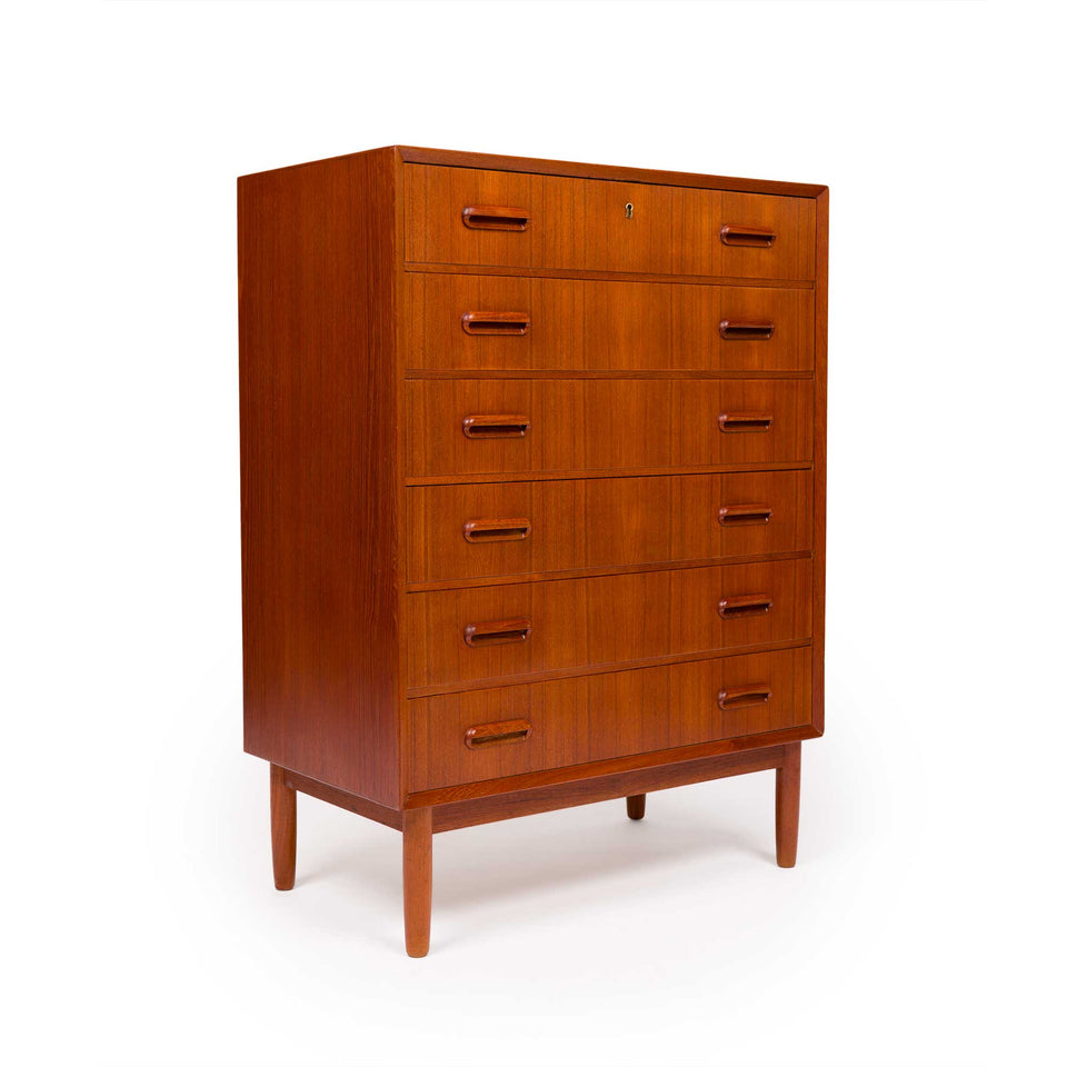 Vintage Danish Mid-Century Teak Six Drawer Tallboy Dresser