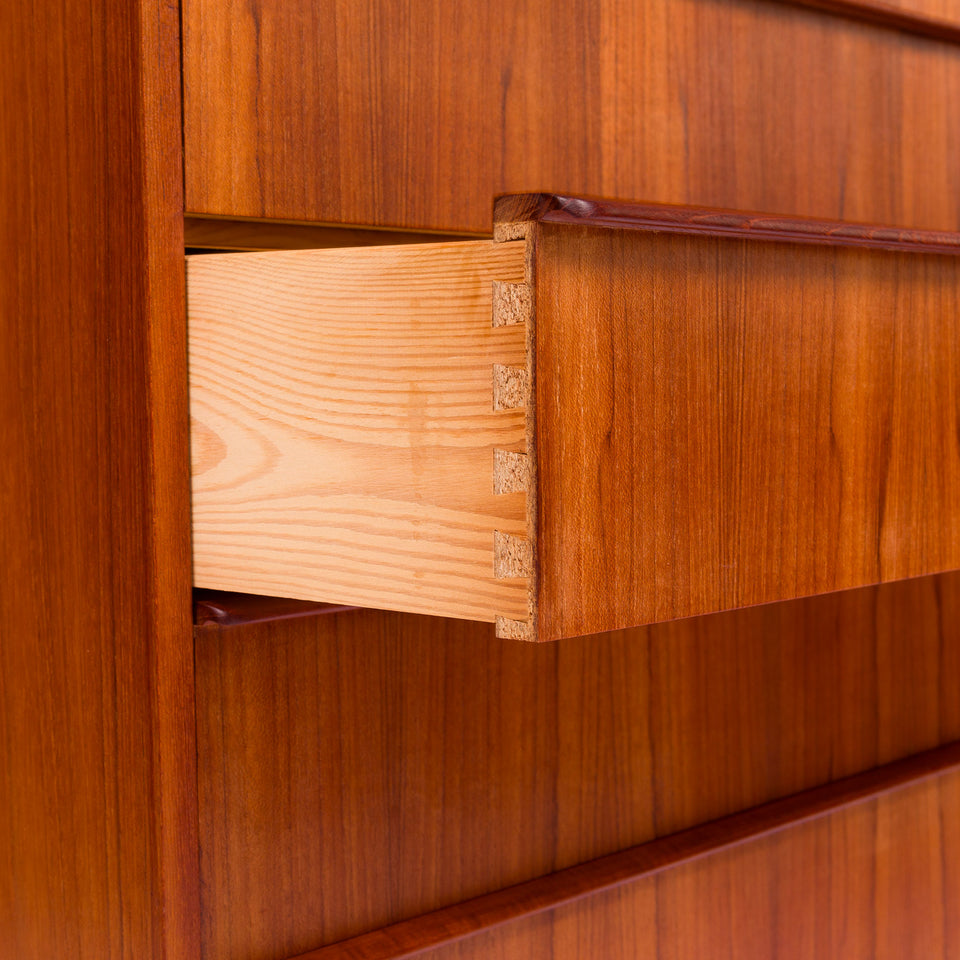 Danish Mid-Century Teak Five Drawer Tallboy Dresser 1960s