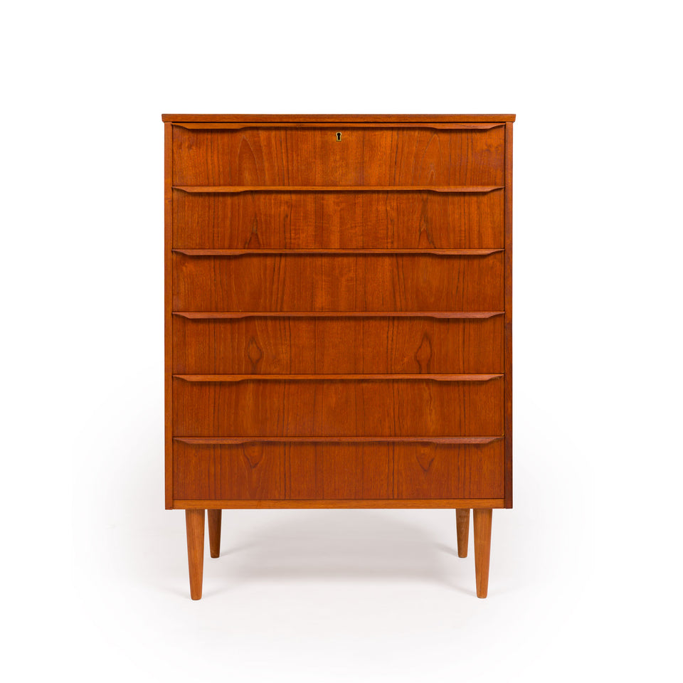 Danish Mid-Century Modern Six-Drawer Teak Tallboy Dresser 1960s