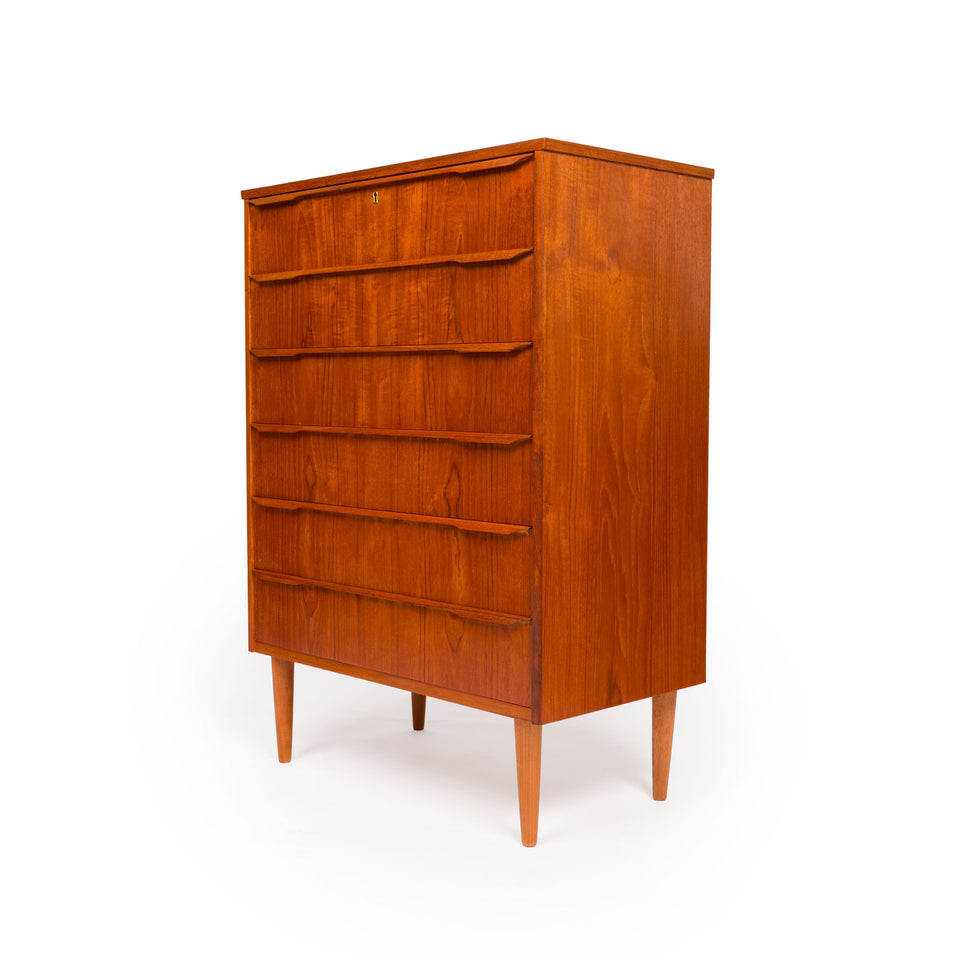 Danish Mid-Century Modern Six-Drawer Teak Tallboy Dresser 1960s