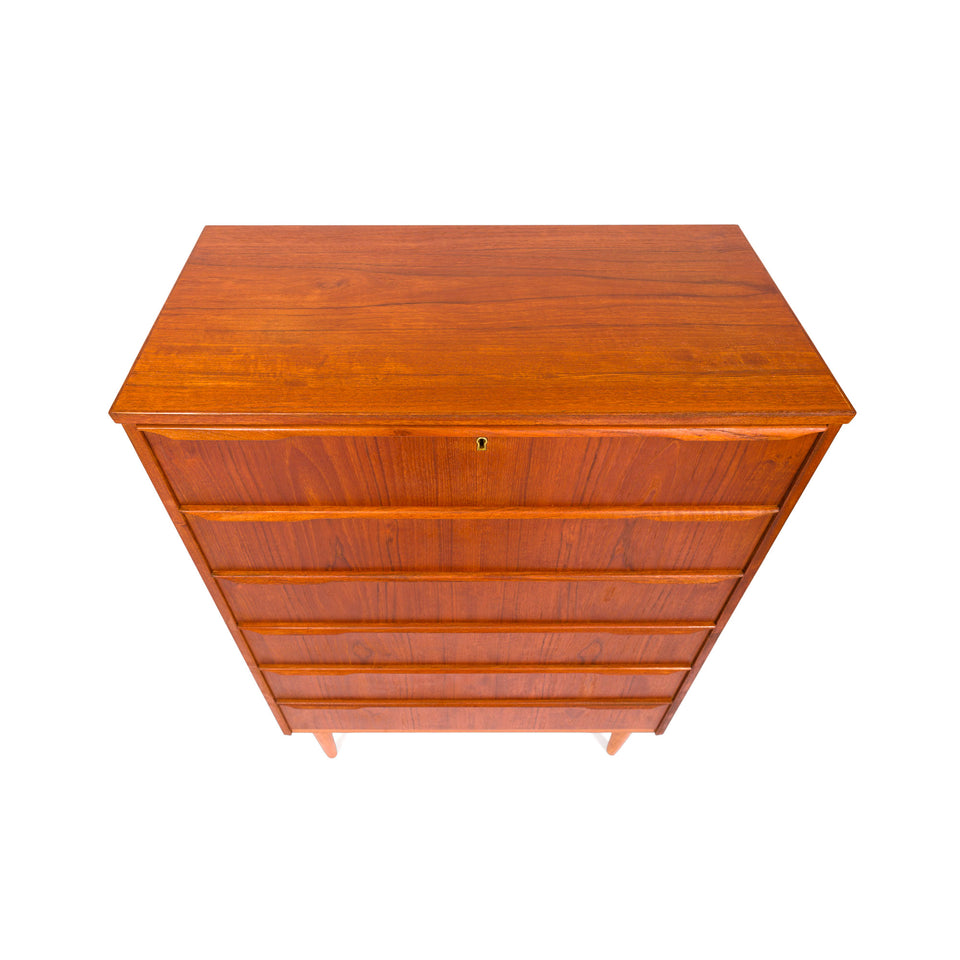 Danish Mid-Century Modern Six-Drawer Teak Tallboy Dresser 1960s