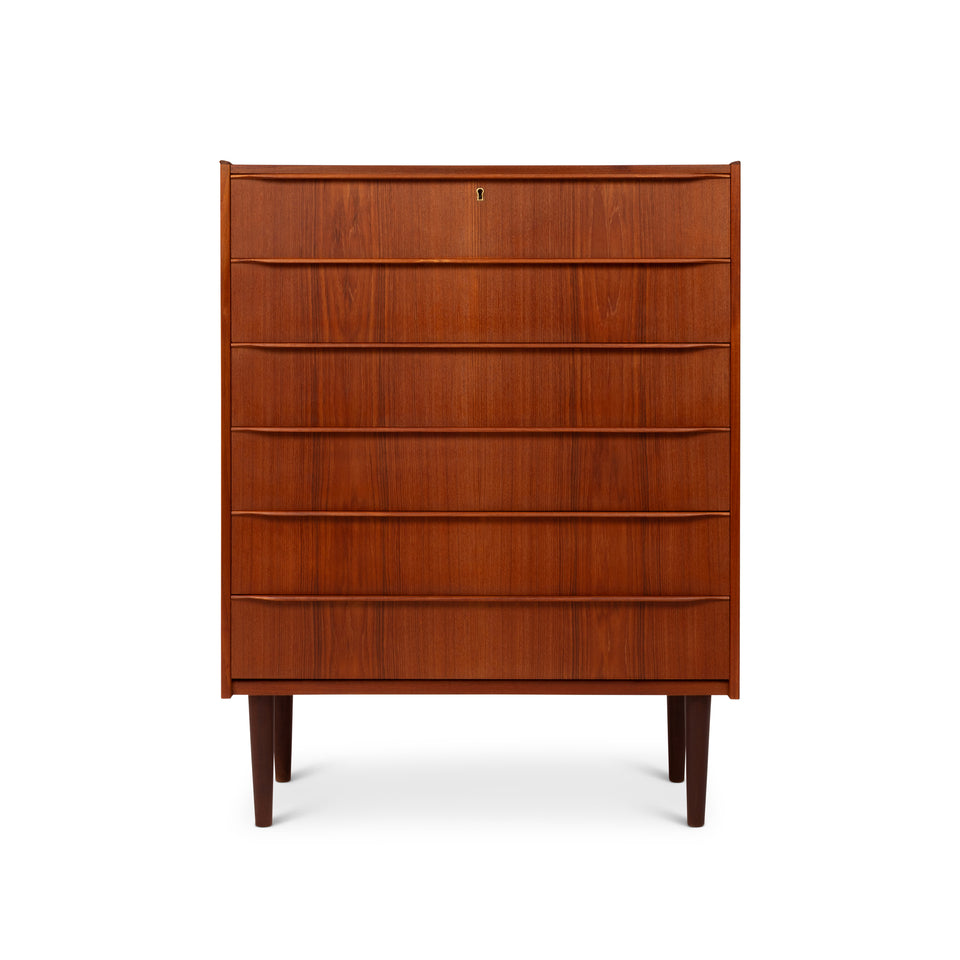 Danish Mid-Century Modern Six-Drawer Teak Tallboy Dresser 1960s