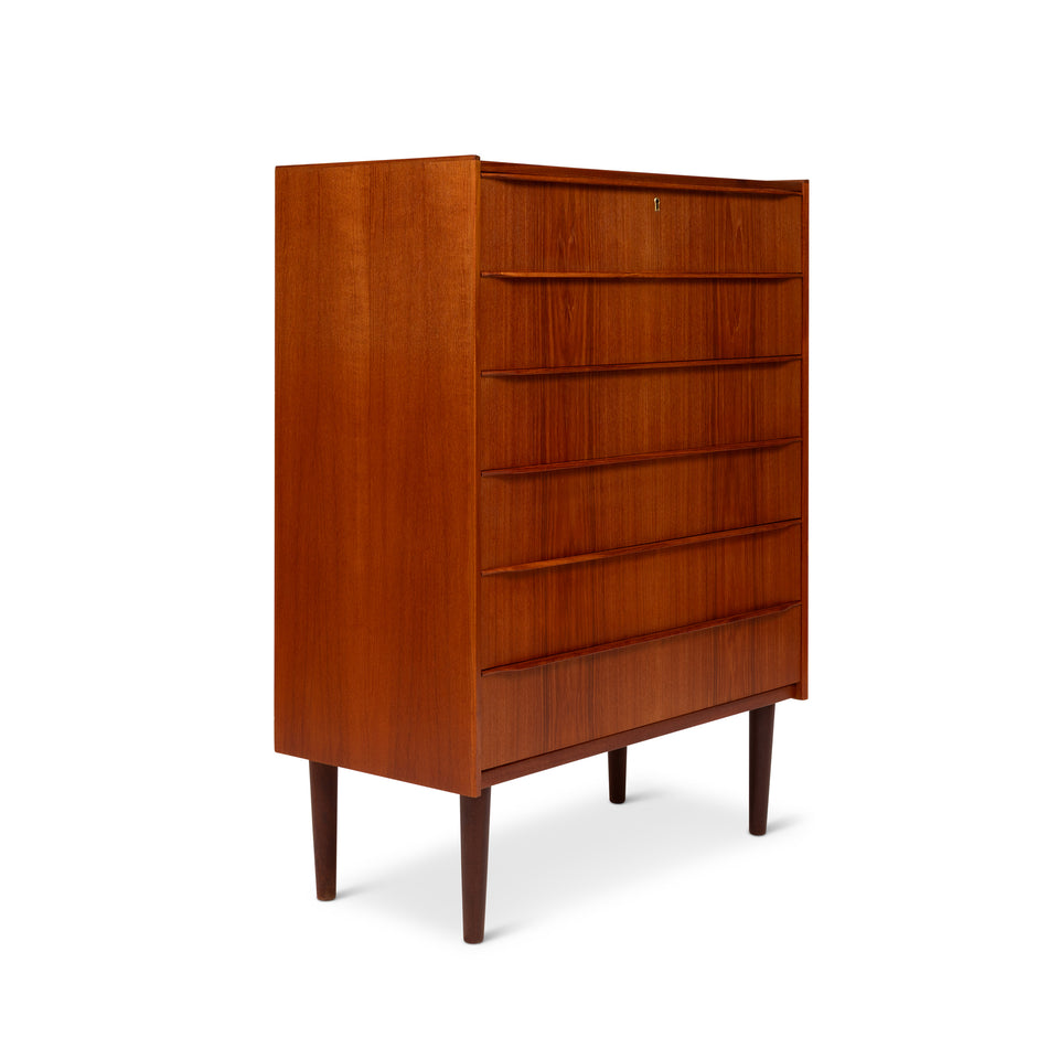 Danish Mid-Century Modern Six-Drawer Teak Tallboy Dresser 1960s