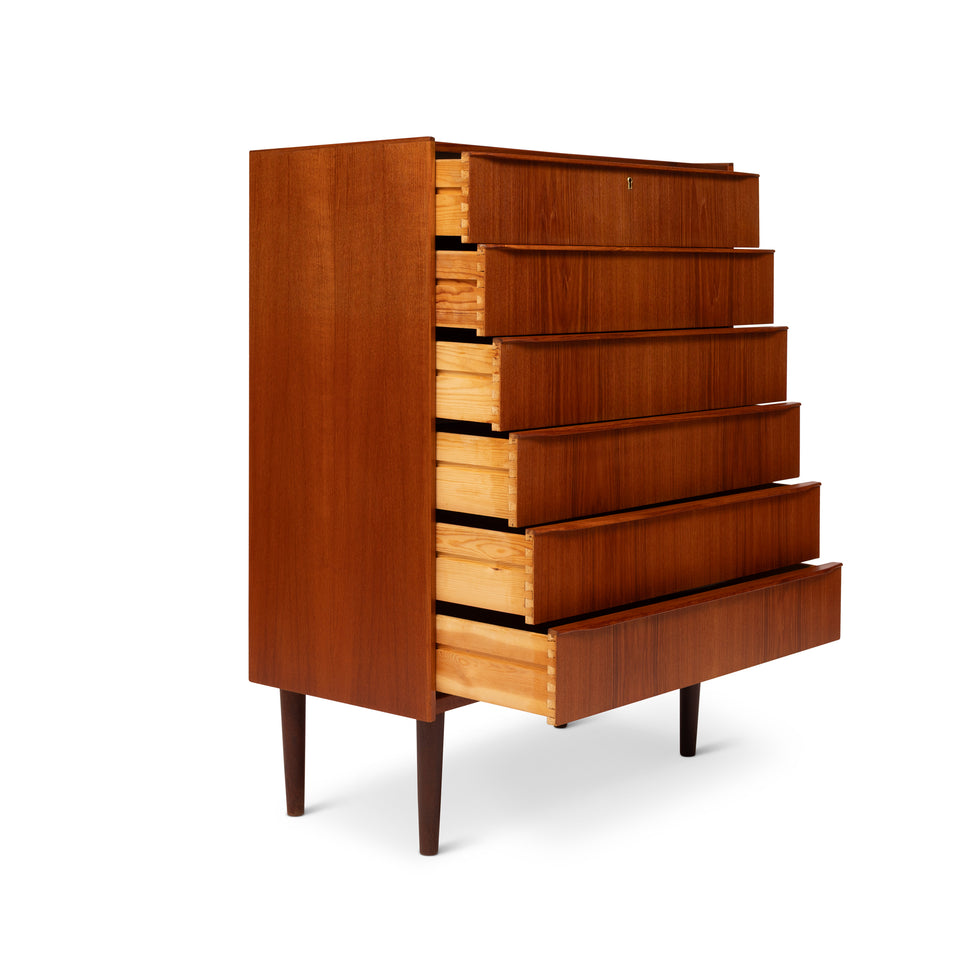 Danish Mid-Century Modern Six-Drawer Teak Tallboy Dresser 1960s