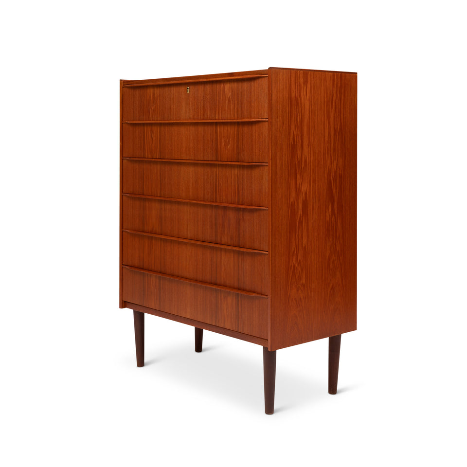 Danish Mid-Century Modern Six-Drawer Teak Tallboy Dresser 1960s
