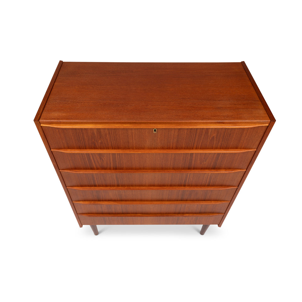 Danish Mid-Century Modern Six-Drawer Teak Tallboy Dresser 1960s