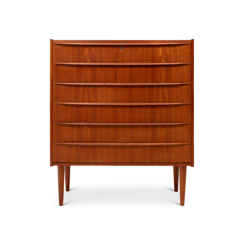 Vintage Danish Mid-Century Six-Drawer Teak Tallboy Dresser 1960s with Key