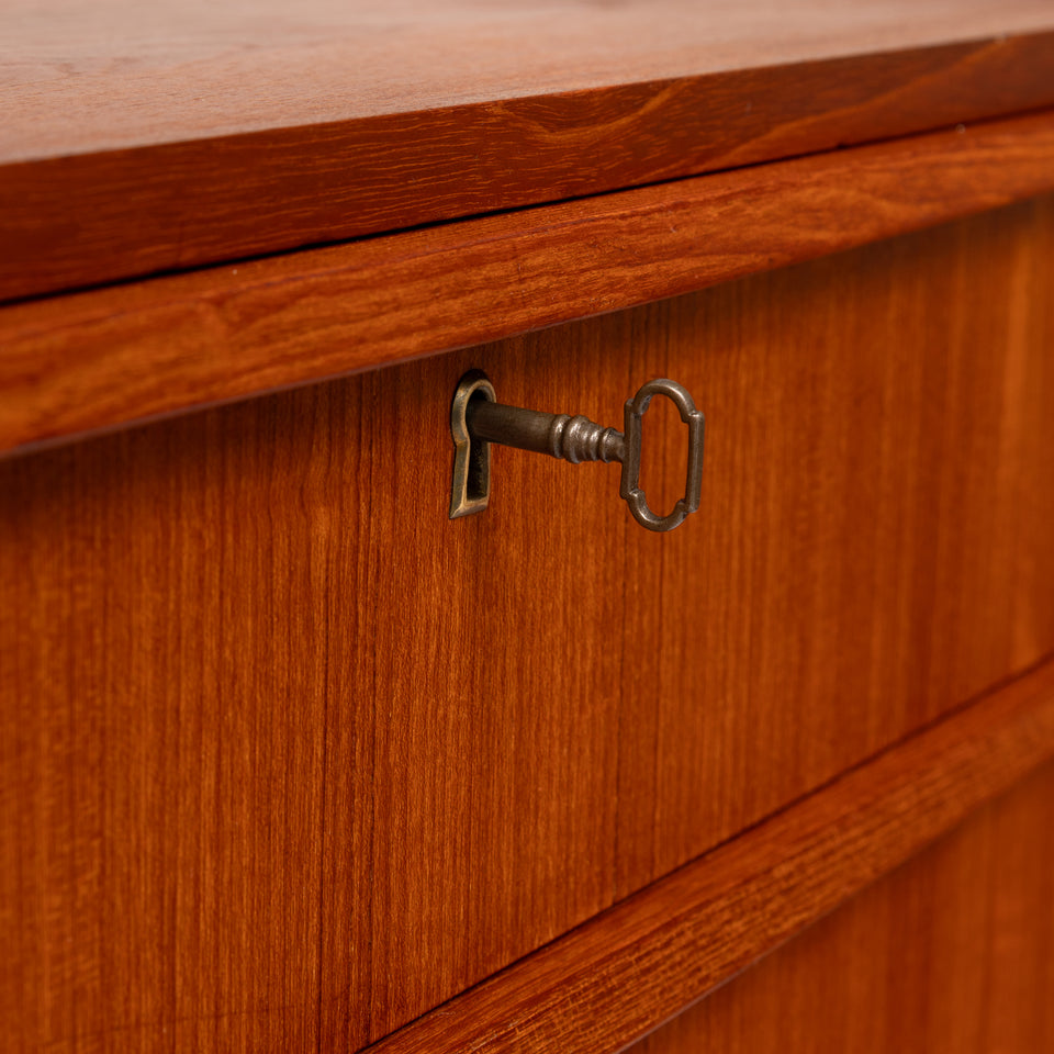 Vintage Danish Mid-Century Six-Drawer Teak Tallboy Dresser 1960s with Key