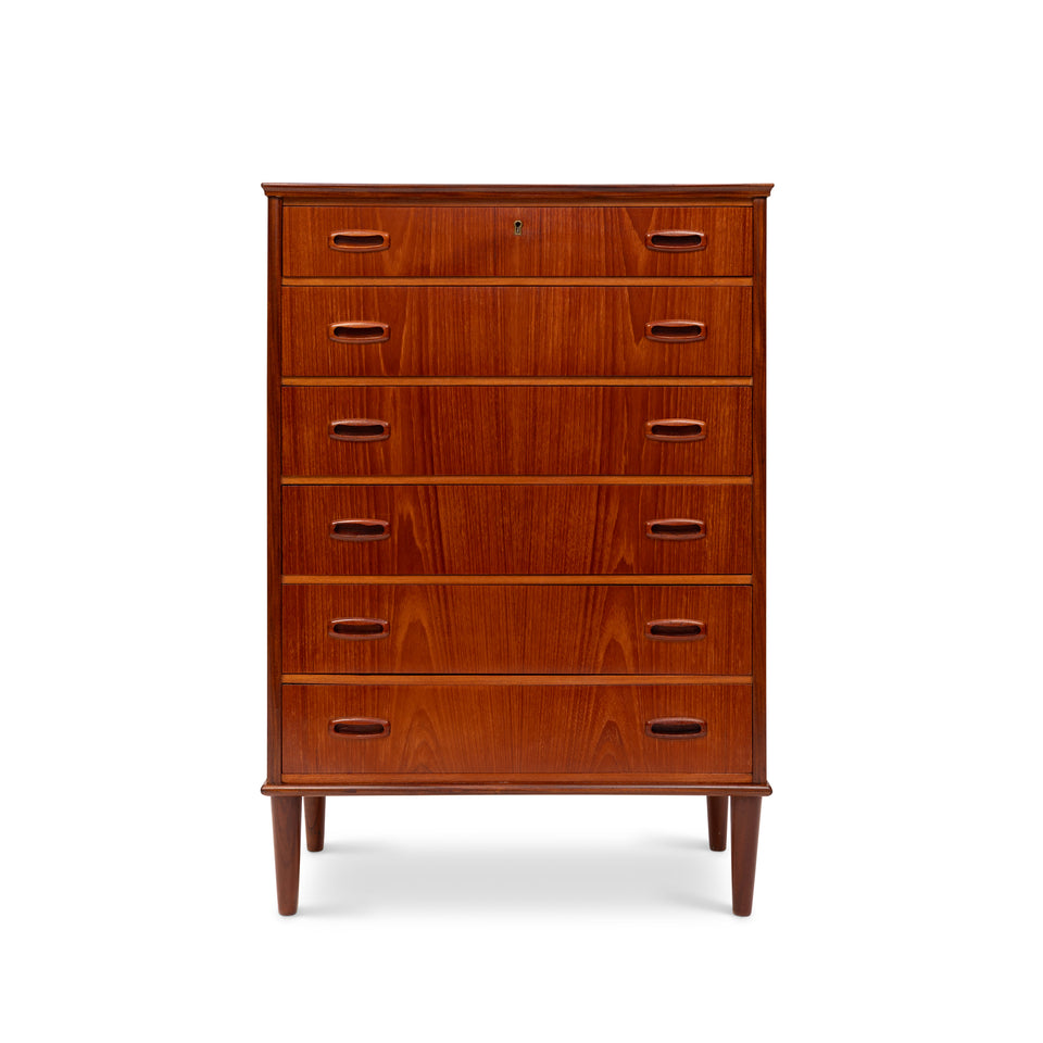 Vintage Danish Mid-Century Teak Six-Drawer Tallboy Dresser