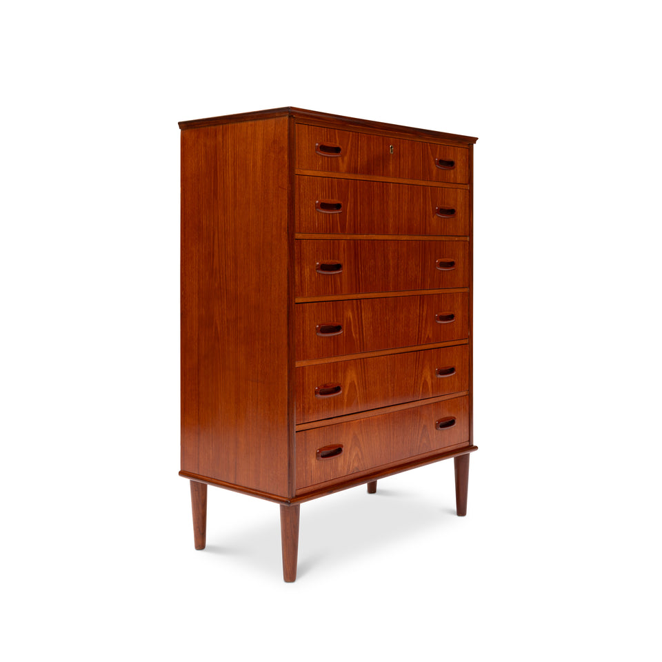 Vintage Danish Mid-Century Teak Six-Drawer Tallboy Dresser