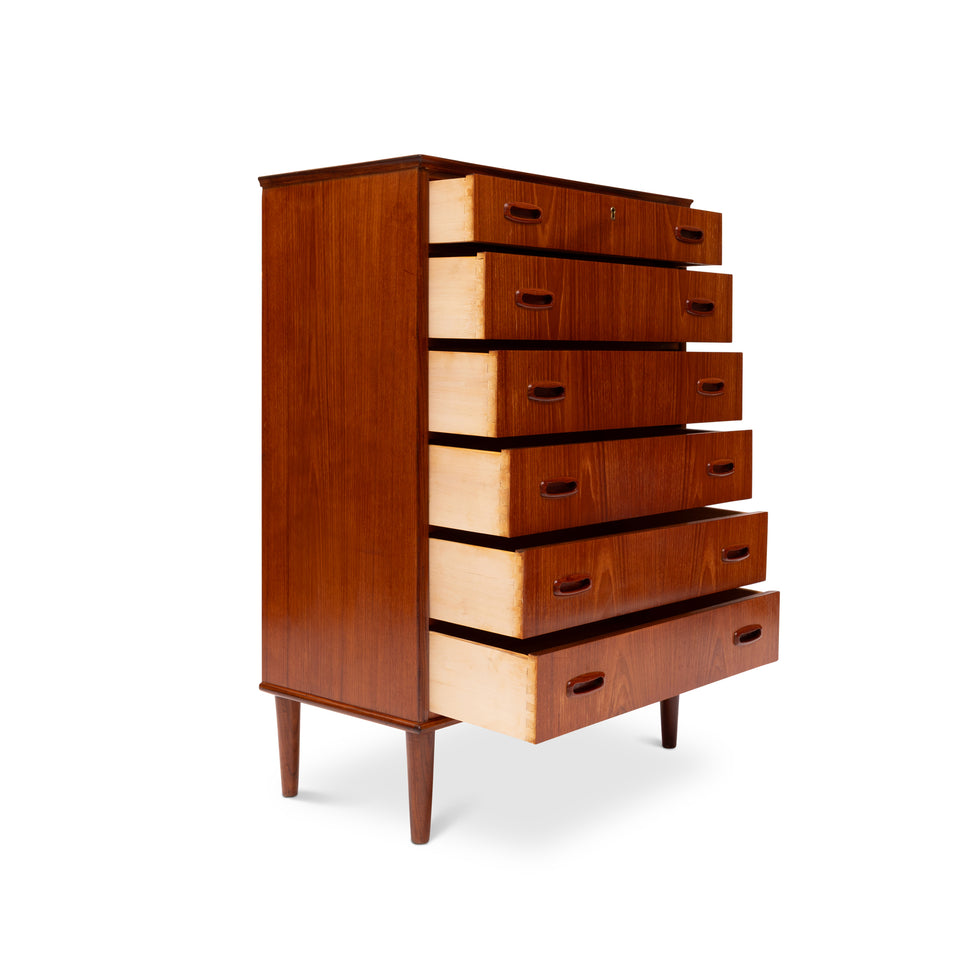 Vintage Danish Mid-Century Teak Six-Drawer Tallboy Dresser