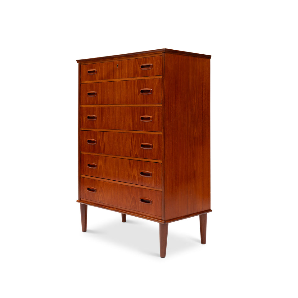 Vintage Danish Mid-Century Teak Six-Drawer Tallboy Dresser