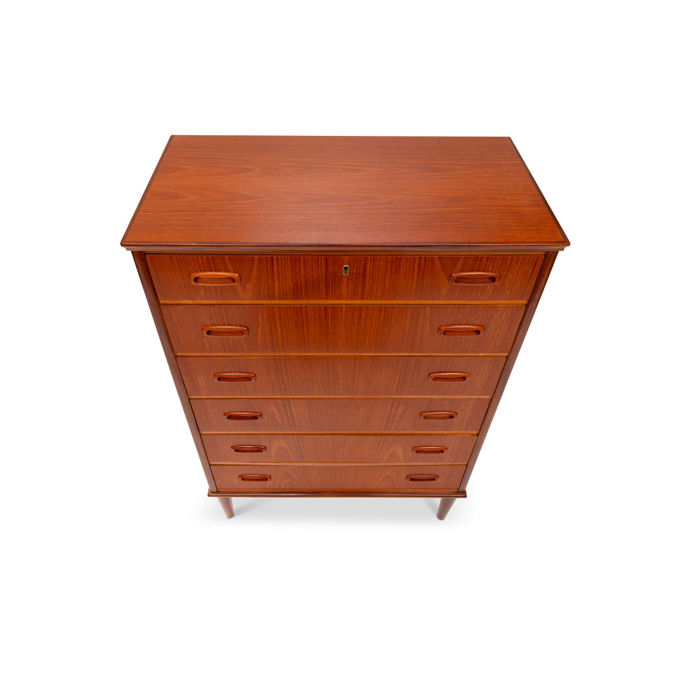Vintage Danish Mid-Century Teak Six-Drawer Tallboy Dresser