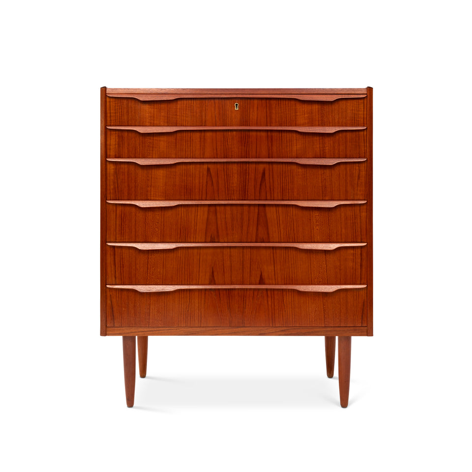 Danish Mid Century Modern Teak Tallboy Dresser 6 Drawer Chest Vintage 1960s