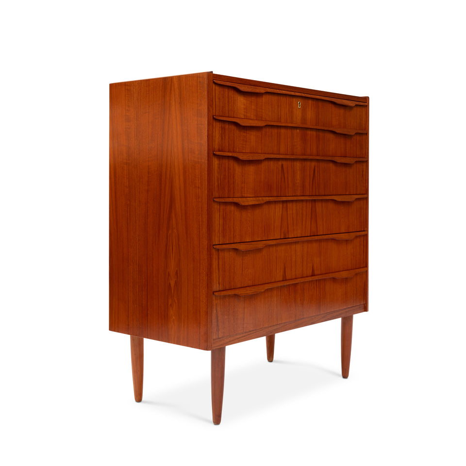 Danish Mid Century Modern Teak Tallboy Dresser 6 Drawer Chest Vintage 1960s
