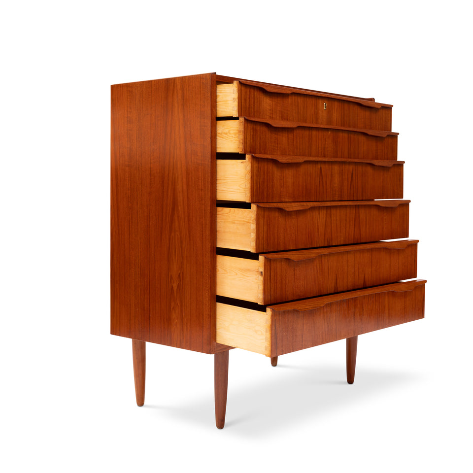 Danish Mid Century Modern Teak Tallboy Dresser 6 Drawer Chest Vintage 1960s