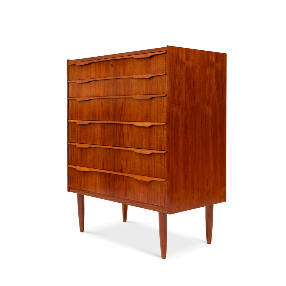 Danish Mid Century Modern Teak Tallboy Dresser 6 Drawer Chest Vintage 1960s