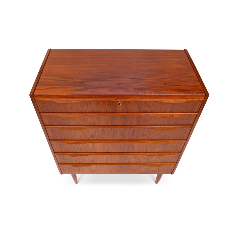 Danish Mid Century Modern Teak Tallboy Dresser 6 Drawer Chest Vintage 1960s