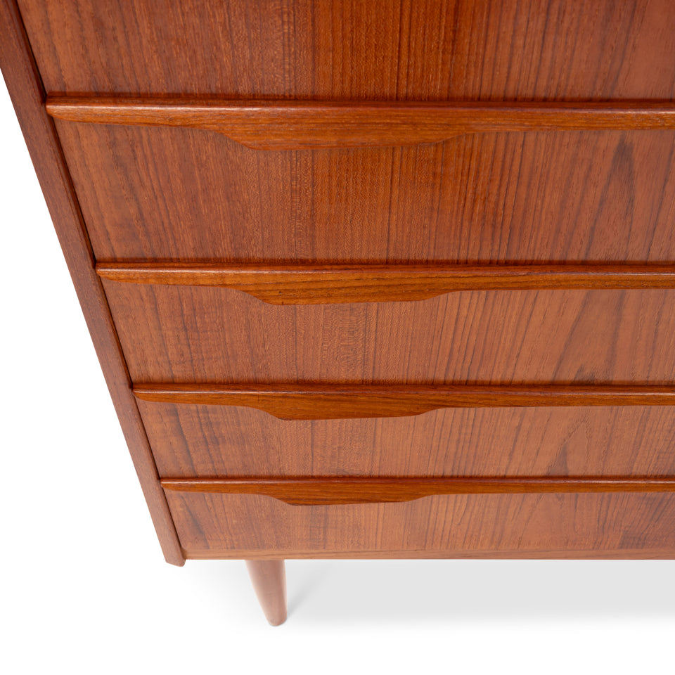 Danish Mid Century Modern Teak Tallboy Dresser 6 Drawer Chest Vintage 1960s