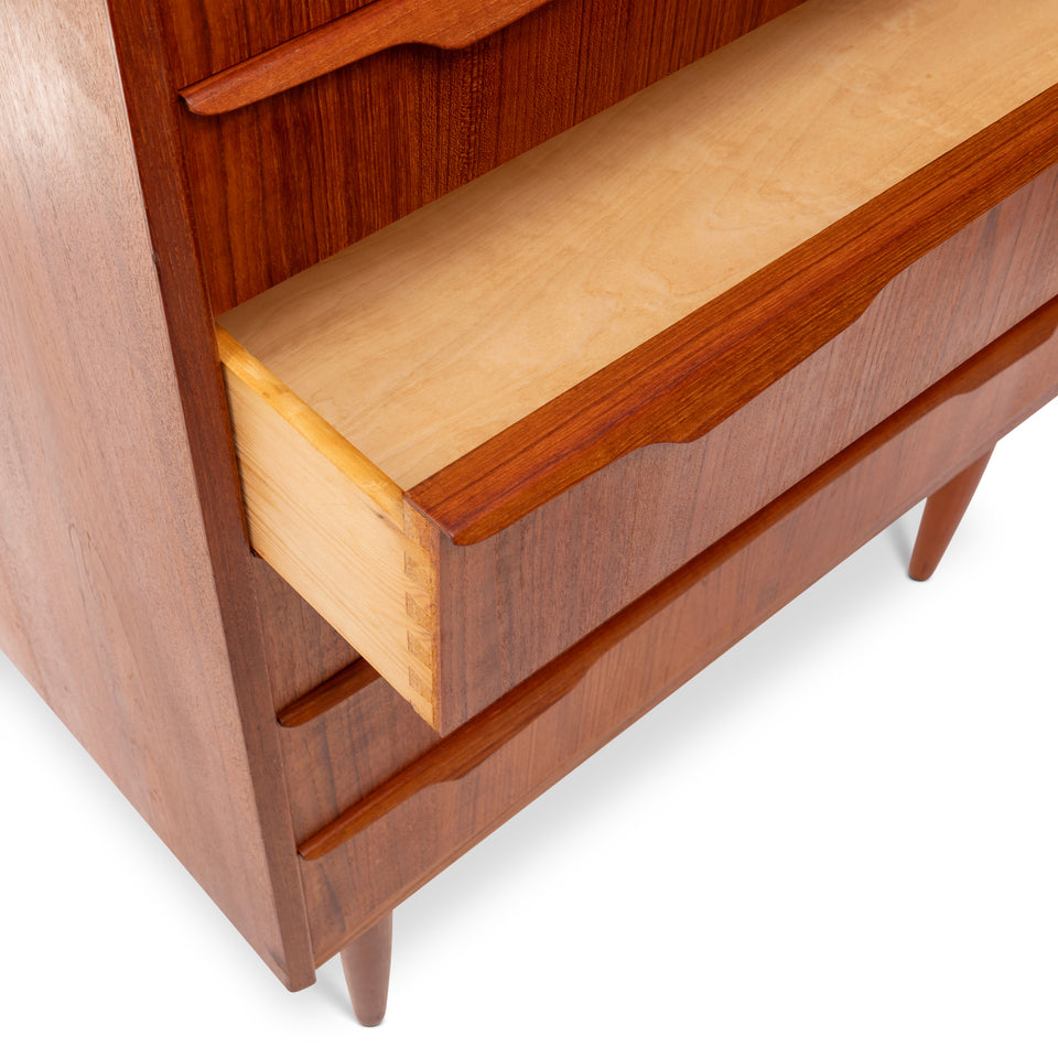 Danish Mid Century Modern Teak Tallboy Dresser 6 Drawer Chest Vintage 1960s
