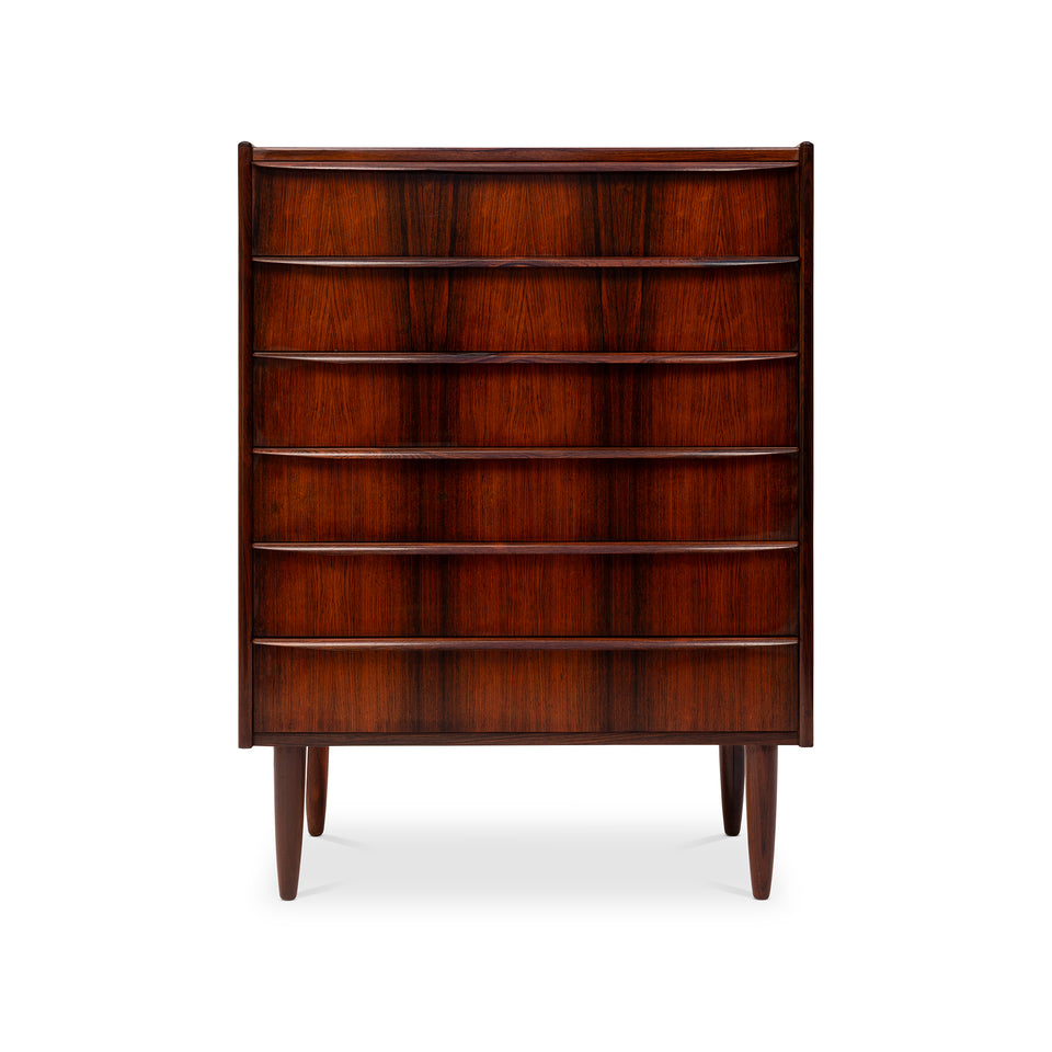 Vintage Danish Mid-Century Six-Drawer Rosewood Tallboy Dresser 1960s