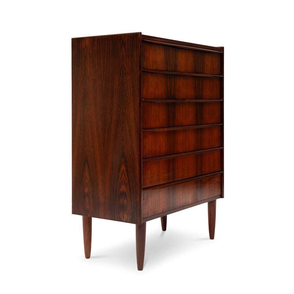 Vintage Danish Mid-Century Six-Drawer Rosewood Tallboy Dresser 1960s