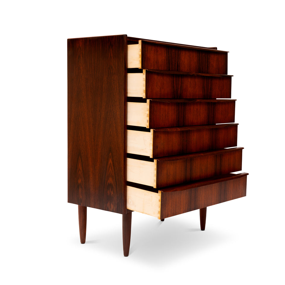 Vintage Danish Mid-Century Six-Drawer Rosewood Tallboy Dresser 1960s