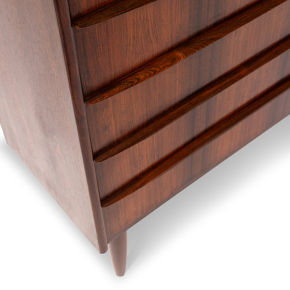Vintage Danish Mid-Century Six-Drawer Rosewood Tallboy Dresser 1960s