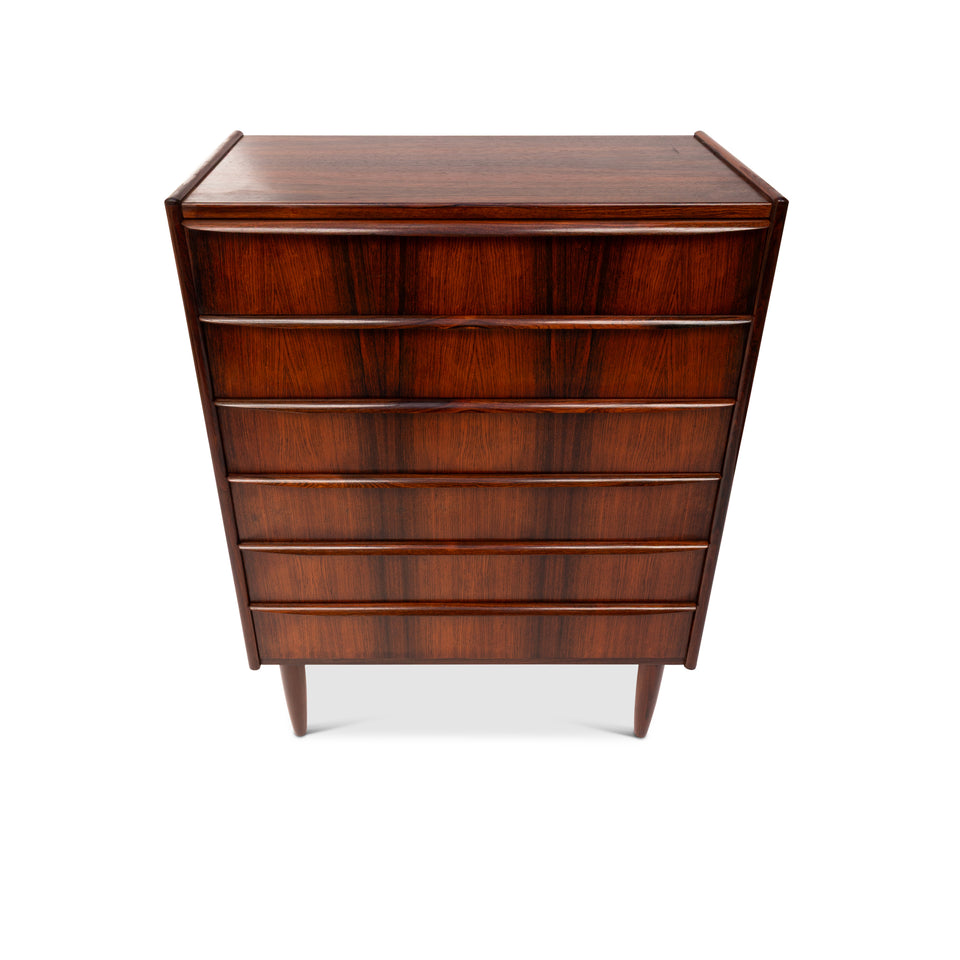 Vintage Danish Mid-Century Six-Drawer Rosewood Tallboy Dresser 1960s